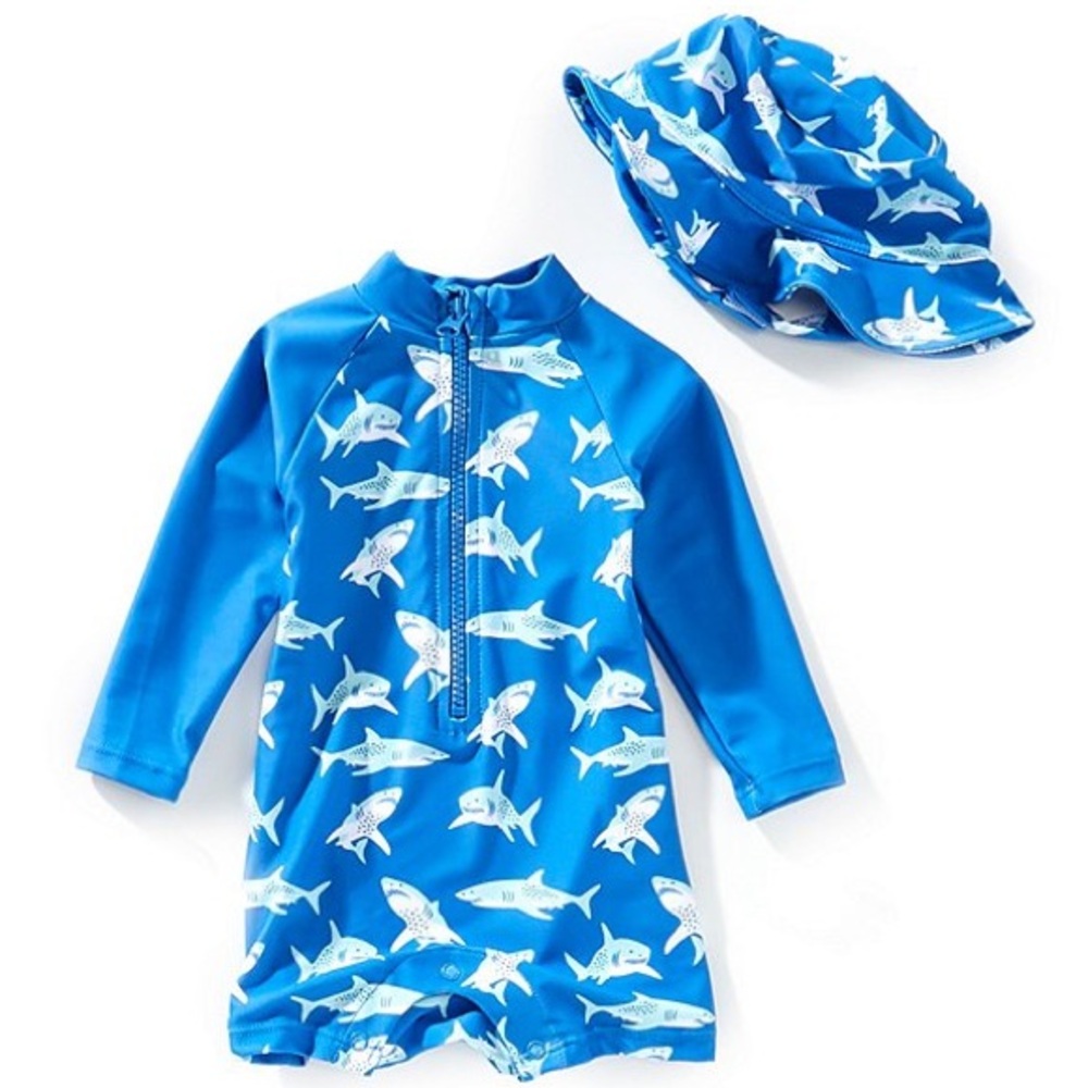 NWT Adventurewear 360 Baby Boys Shark Rashguard One-Piece Swimsuit Sz 24 m